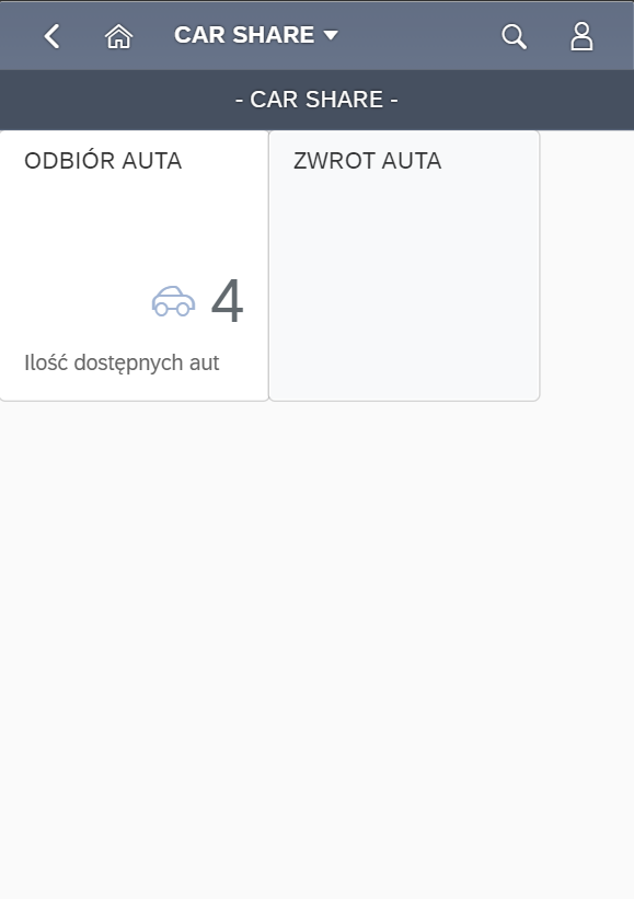 Przykładowy Launchpad aplikacji do rezerwacji samochodów Launchpad